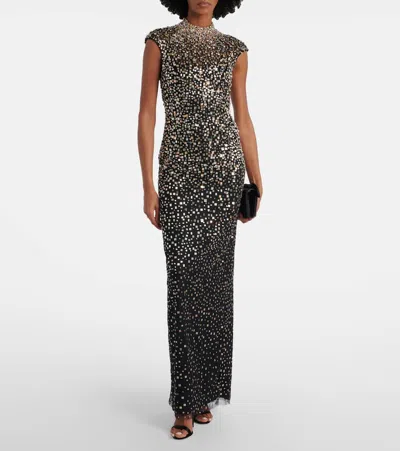 Jenny Packham Treasure Embellished Cap-sleeve Column Gown In Black
