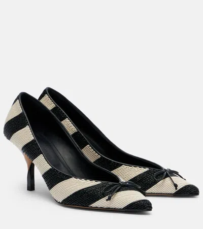 Jacquemus Les Escarpins Tourni 80 Striped Faux Raffia Pumps In Black