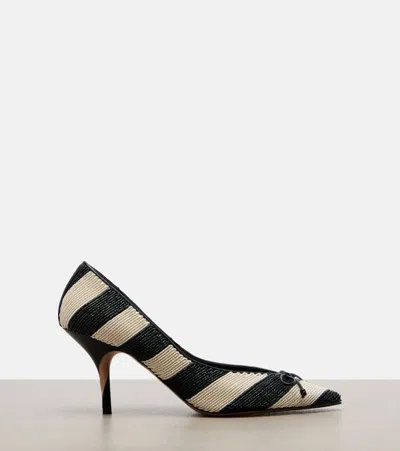 Jacquemus Les Escarpins Tourni 80 Striped Faux Raffia Pumps In Black