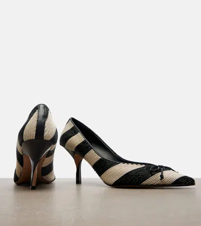 Jacquemus Les Escarpins Tourni 80 Striped Faux Raffia Pumps In Black