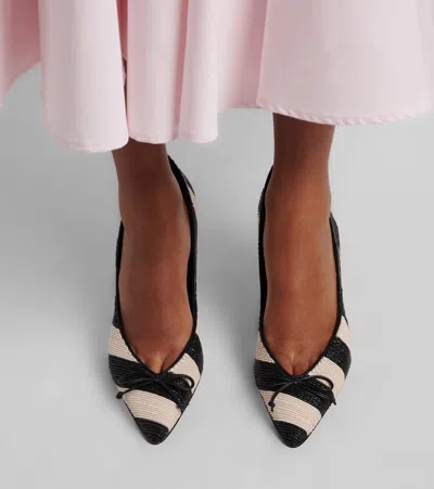Jacquemus Les Escarpins Tourni 80 Striped Faux Raffia Pumps In Black