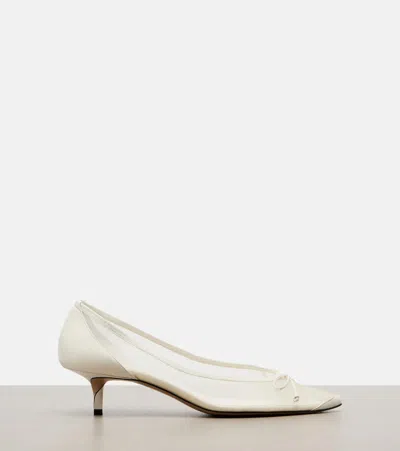 Jacquemus Tourni Bow-detailed Leather-trimmed Mesh Pumps In White