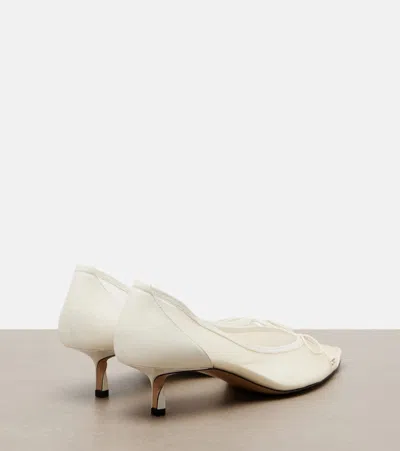 Jacquemus Tourni Bow-detailed Leather-trimmed Mesh Pumps In White
