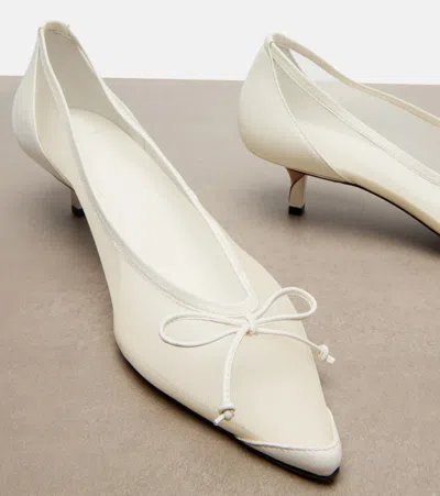 Jacquemus Tourni Bow-detailed Leather-trimmed Mesh Pumps In White