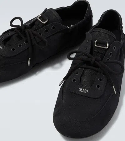 Prada Men's Collapse Canvas Sneakers In Black