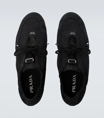 Prada Men's Collapse Canvas Sneakers In Black