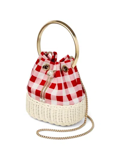 Jimmy Choo Womens Ruby Red Mix/natural Bon Bon Gingham Cotton Top-handle Bag In Multi