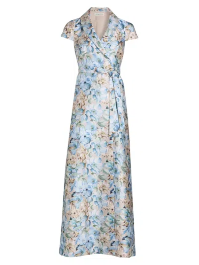 Sachin & Babi Etienne Floral-print Mikado Wrap Gown In Blue