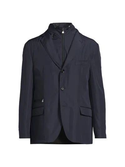 Corneliani Blue Stretch Technical Wool Jacket With Detachable Vest In Blue