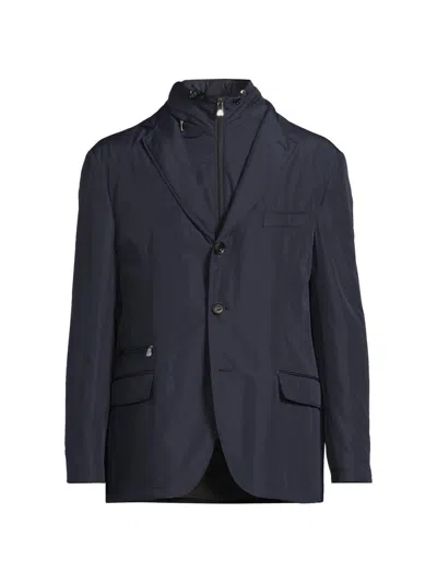 Corneliani Blue Stretch Technical Wool Jacket With Detachable Vest In Blue