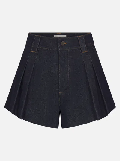 Frame The Structural Pleated Denim Shorts In Blue