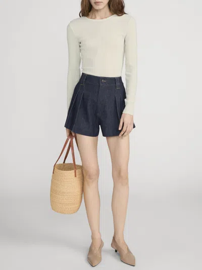 Frame The Structural Pleated Denim Shorts In Blue