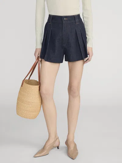 Frame The Structural Pleated Denim Shorts In Blue