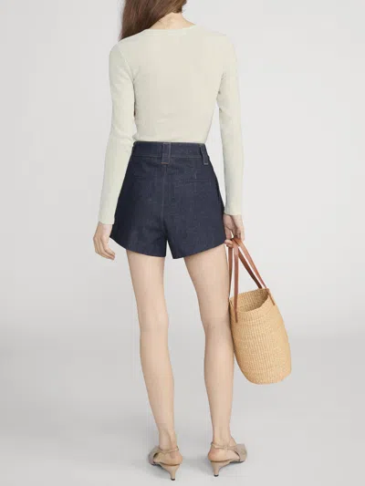 Frame The Structural Pleated Denim Shorts In Blue