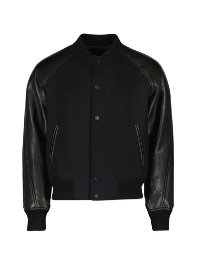 Givenchy Mixed Material Bomber Jacket Leather Panels In Black