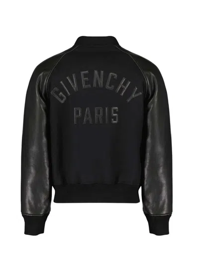 Givenchy Mixed Material Bomber Jacket Leather Panels In Black