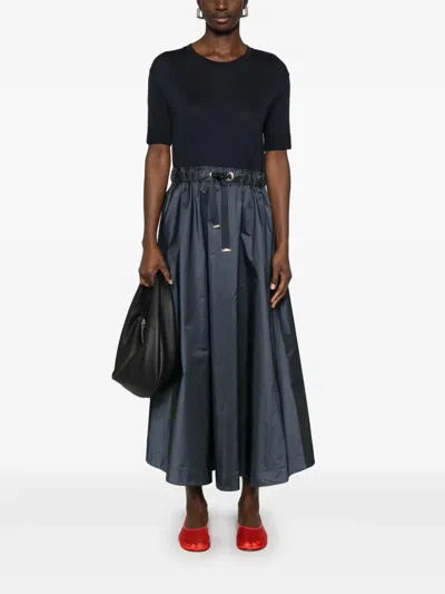 Herno Blue Crewneck Midi Dress With Elastic Drawstring Waist And Panelled Design In Tech Fabric Woman In Black