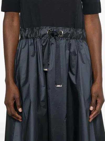 Herno Blue Crewneck Midi Dress With Elastic Drawstring Waist And Panelled Design In Tech Fabric Woman In Black