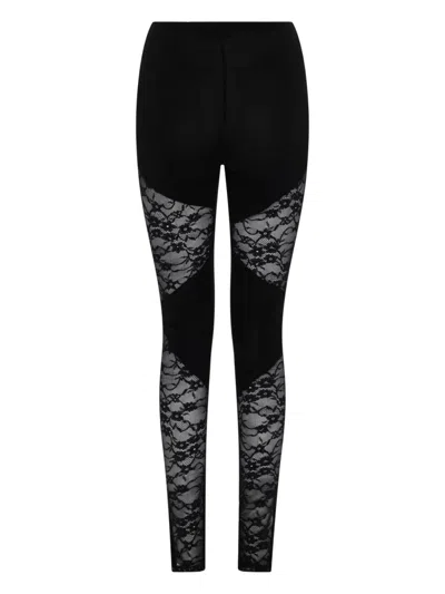 Nina Ricci Patchwork Leggings Lace Panels Sheer Waistband In Black