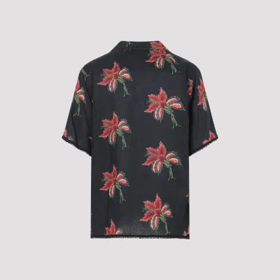 Valentino Camp Collar Shirt Floral Pattern Short Sleeves In Blue