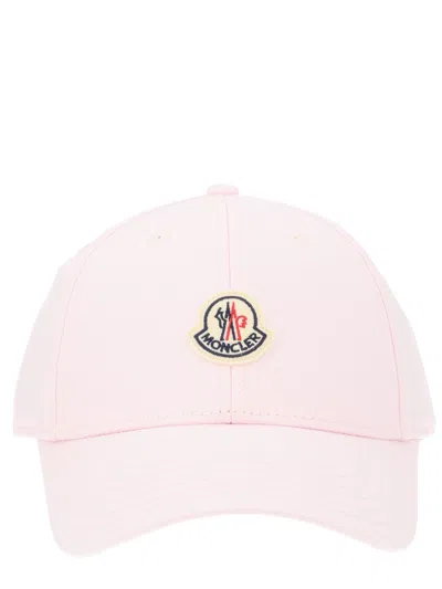 Moncler Gabardine Baseball Cap With Logo Patch In Pink