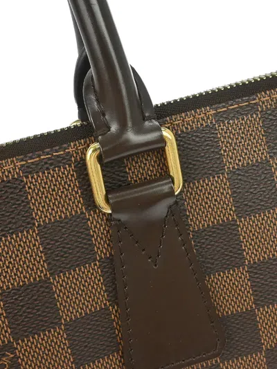 Pre-owned Louis Vuitton 2015 Checked Briefcase In Brown