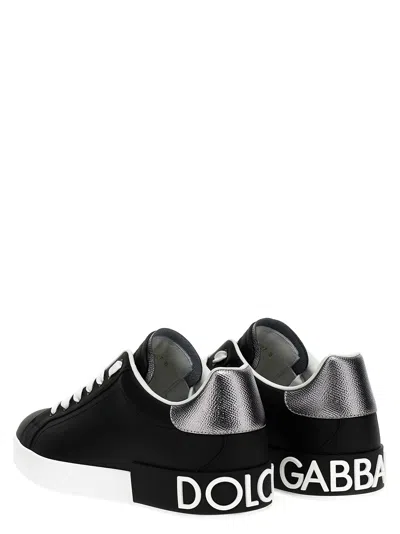 Dolce & Gabbana Portofino Sneakers In Black Leather With Silver Inserts Dolce E Gabbana