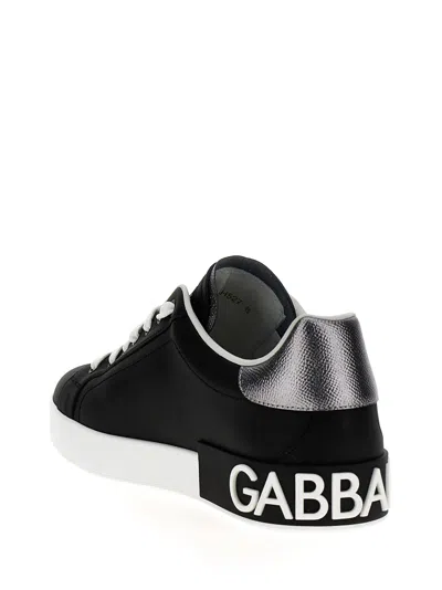 Dolce & Gabbana Portofino Sneakers In Black Leather With Silver Inserts Dolce E Gabbana