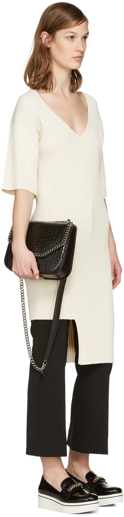 Shop Stella Mccartney Black Croc-embossed Flap Shoulder Bag