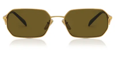 Prada Triangle-logo Rectangle-frame Sunglasses In Gold