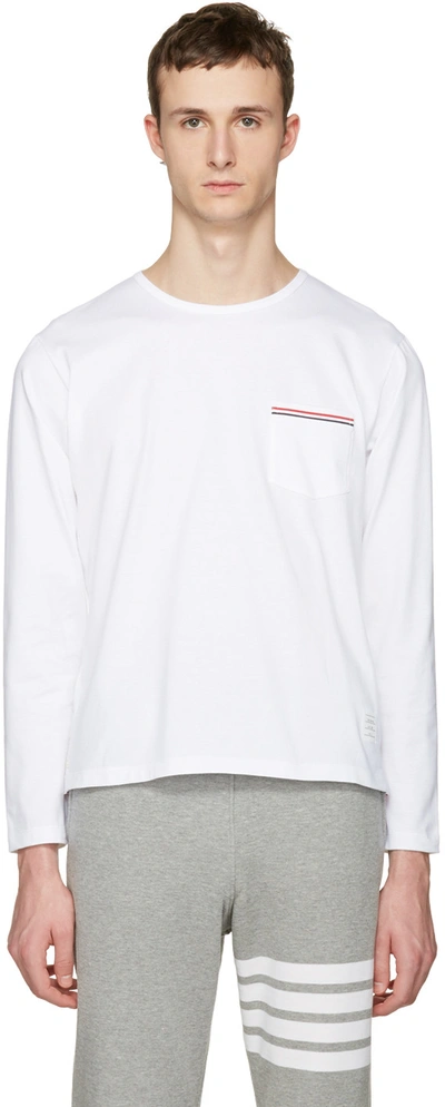 Thom Browne Patch-pocket Long-sleeved Cotton-jersey T-shirt In White
