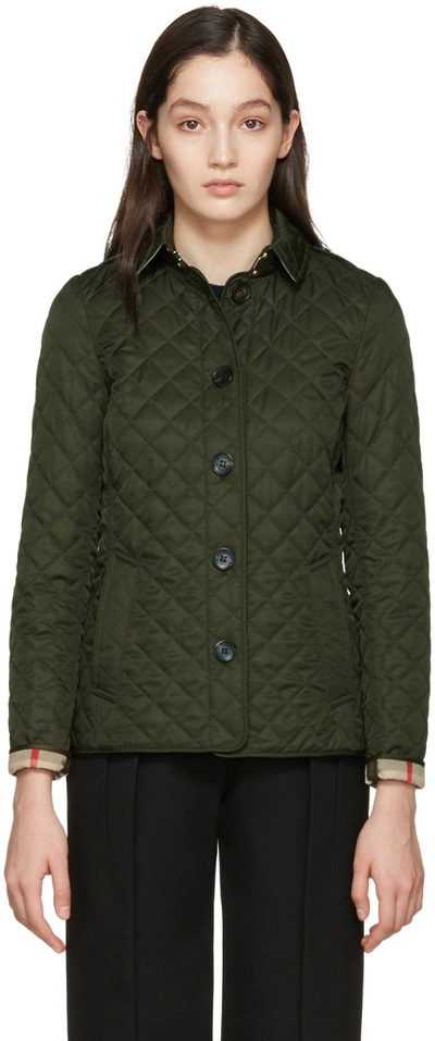 Shop Burberry Green Diamond Quilted Ashurst Jacket