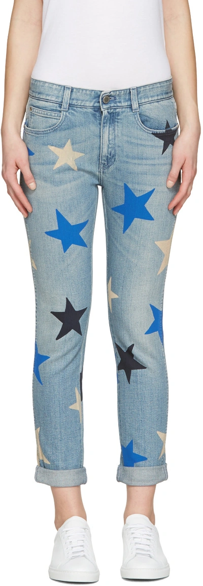 Stella Mccartney Skinny Ankle Grazer Multicolor Star Jeans In Light Blue