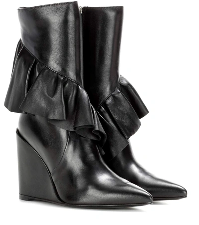Jw Anderson Leather Mid Calf Leather Ruffle Boots In Black