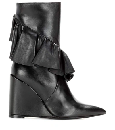 Shop Jw Anderson Ruffle Leather Ankle Boot In Llack