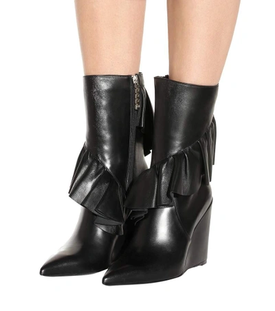 Shop Jw Anderson Ruffle Leather Ankle Boot In Llack