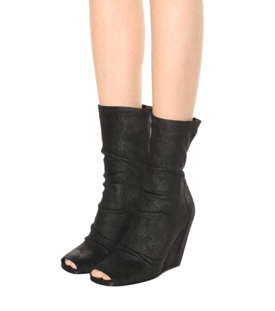 Shop Rick Owens Peep-toe Stretch-suede Ankle Boots In Llack