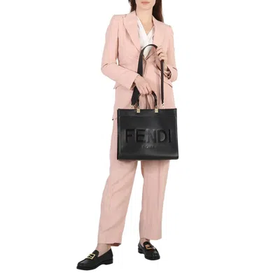 Fendi Black Leather Medium Sunshine Shopper Tote Bag In Black
