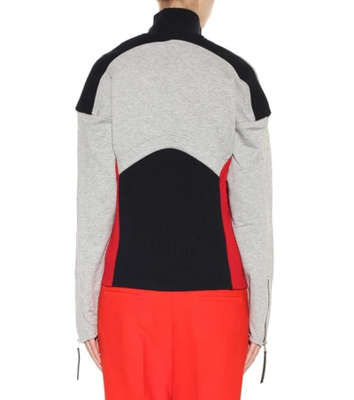 Shop Marni Sporty Zip Cotton-blend Sweater In Grey