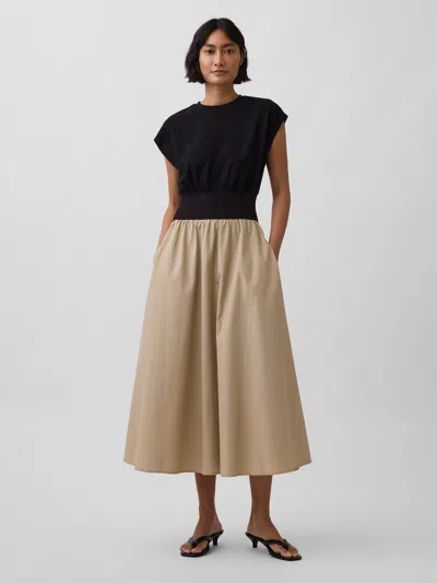 Gap Mixed Media Drop-waist Midi Dress In Brown