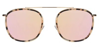 Illesteva Mykonos Ace Sunglasses In White Tortoise/gold / Bright Rose Flat Mirror