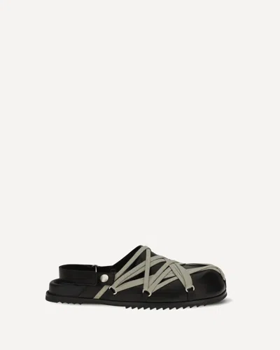 Rick Owens Megalace Mule Granola Black Leather Sandals