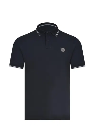 Stone Island Mens Black Brand-patch Regular-fit Stretch-cotton Polo Shirt Xl In Blue
