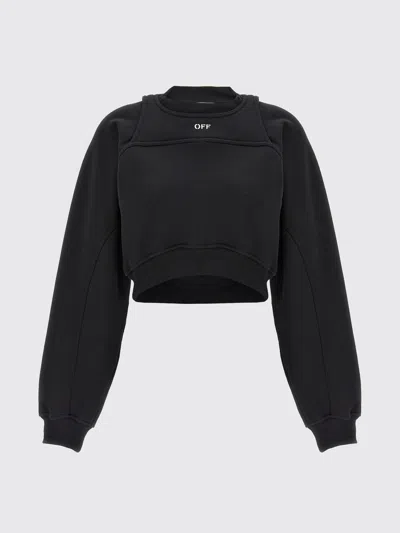 Off-white Logo Embroidered Cropped Sweatshirt In Black