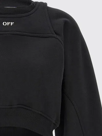 Off-white Logo Embroidered Cropped Sweatshirt In Black