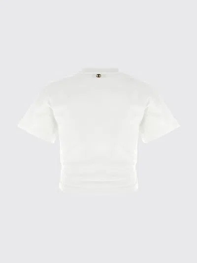 Rabanne White Crewneck Top With Short Sleeves And Ruched Cut-out On The Front In Cotton Woman