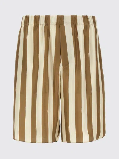 Fendi Printed Silk Bermuda Shorts In Brown