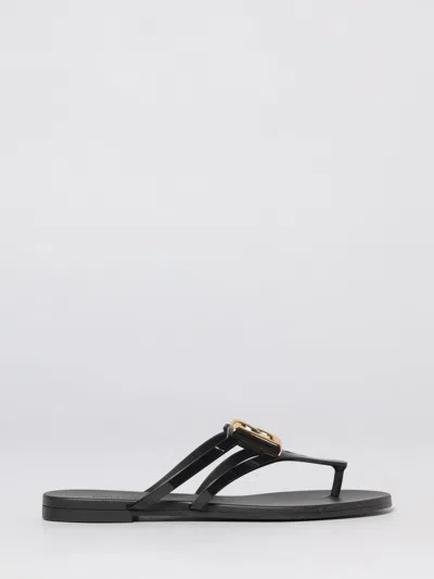 Dolce & Gabbana Black Thong Sandals With Logo Plaque On The Front In Rubber Woman