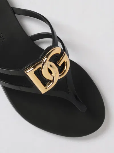 Dolce & Gabbana Black Thong Sandals With Logo Plaque On The Front In Rubber Woman