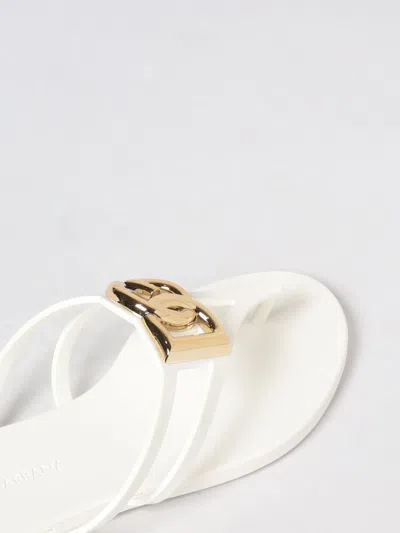 Dolce & Gabbana White Thong Sandals With Logo Plaque On The Front In Rubber Woman In Multi